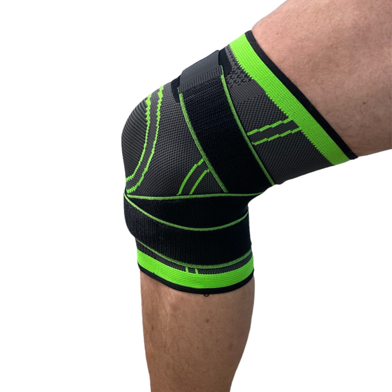 Бандаж коліна чорно-зелений з бинтом S, M, L, XL ST-2502